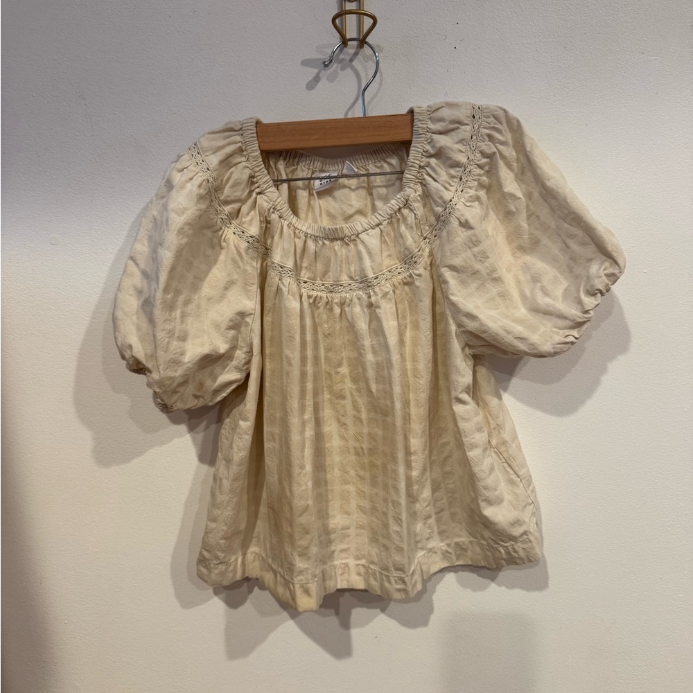 GAP Cream Puff Sleeve Bib Collar Blouse